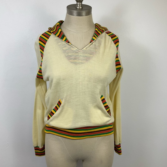 HELEN SUE Vintage Women’s Lightweight Hoody Cream w/ Striped hood lining Sm/Med - Picture 1 of 9